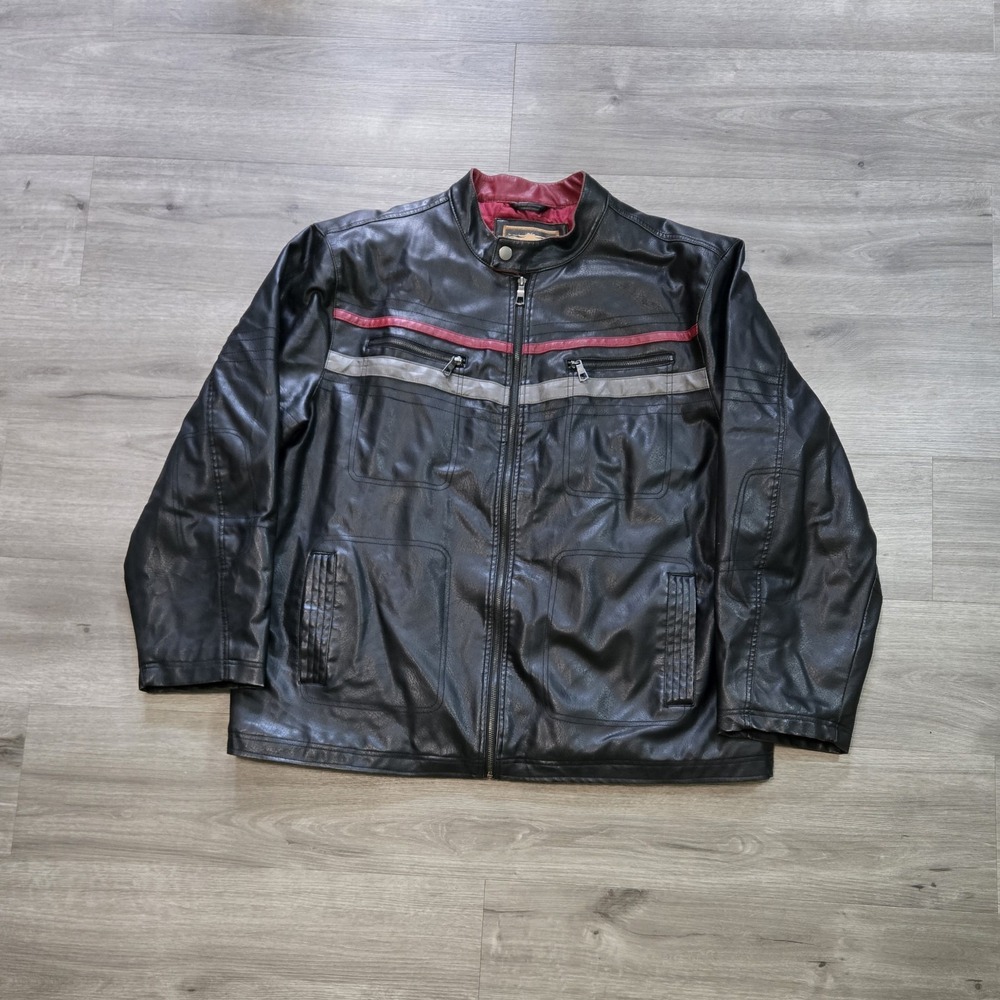 Arizona Jeans Vintage 2XL Men's Faux Leather Motorcycle Jacket Black Racer Y2K